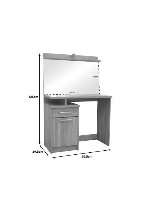 Bodenstehende Schminktisch Krempen Olympus Holz Natur mit Spiegel & Hocker 90.5x39.5x75cm