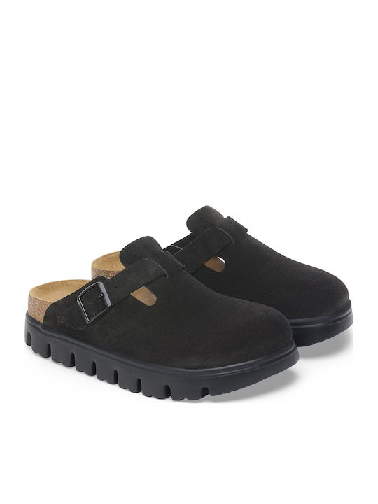 Boston PAP Flach Leder Mules in Schwarz Farbe