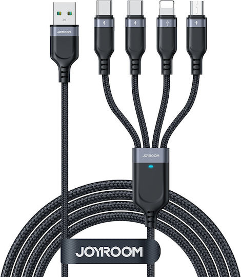 Joyroom S-A18 Geflochten USB zu Blitzschlag / Typ-C / Micro-USB Kabel 5A Schwarz 1.2m