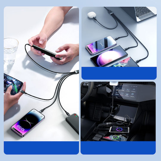Joyroom S-A18 Geflochten USB zu Blitzschlag / Typ-C,TC-TC / Micro-USB Kabel 5A Schwarz 1.2m