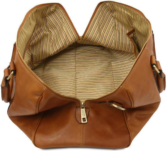 Tuscany Leather Σακ Βουαγιάζ Μπεζ από Δέρμα Μ42xΠ24xΥ25εκ.