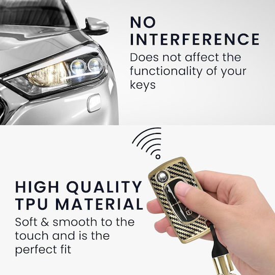 Peugeot Citroen Car Key Case Silicone Keychain Flip Key 2 Buttons Metallic Carbon Fiber Gold Black Kwm000025gd001c
