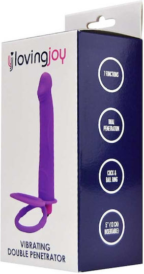 13.0cm Double Penetration Strap On Vibrator Purple Loving Joy