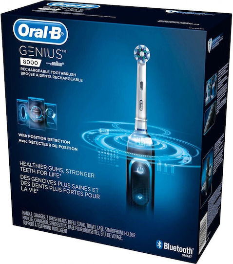 Oral-B Genius 8000 Electric Toothbrush with Timer, Pressure Sensor, and Travel Case Silver