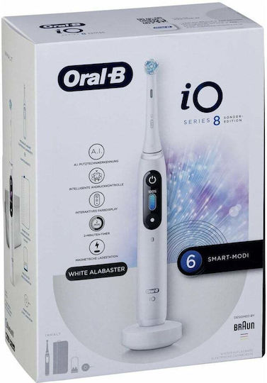 Oral-B iO Series 8N Ηλεκτρική Οδοντόβουρτσα με Χρονομετρητή, Αισθητήρα Πίεσης και Θήκη Ταξιδίου White Alabaster