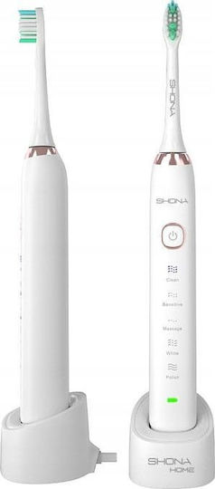 Shona Sonic Electric Toothbrush with Pressure Sensor and Travel Case White