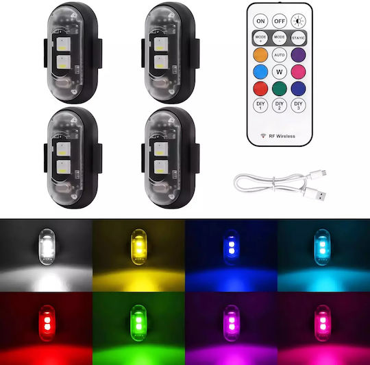 Led Rechargeable Strobe Lights Remote Control Rgbw Drones Boats Motorcycles Cars 4pcs Tc-161