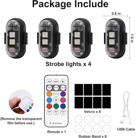 Led Rechargeable Strobe Lights Remote Control Rgbw Drones Boats Motorcycles Cars 4pcs Tc-161