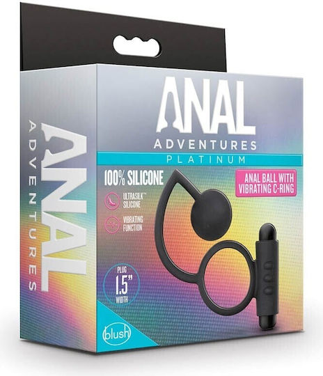 Blush Anal Adventures Platinum Anal Ball with Vibrating Cockring Vibrating Ring Cock with Anal Plug Black BL-01705