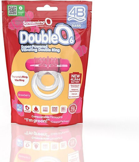 Double Vibrating Cock Ring - The Screaming O Vibrating Cock Ring 4b Double O 6 Strawberry