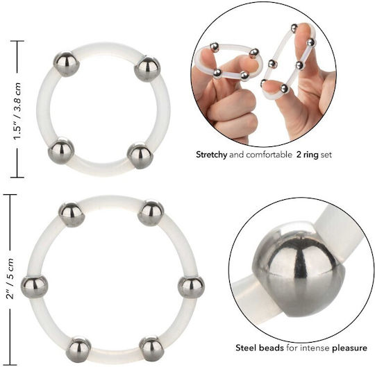 Calexotics Steel Beaded Silicone Ring Set Set Cock Rings Schwanz Clear 2Stück