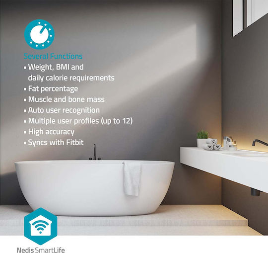 Nedis Smart Badezimmerwaage mit Bluetooth in Weiß Farbe BTHPS11WT