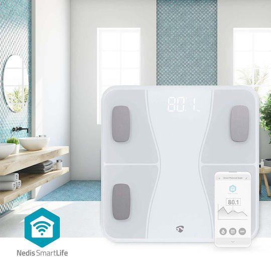 Nedis Smart Badezimmerwaage mit Bluetooth in Weiß Farbe BTHPS11WT