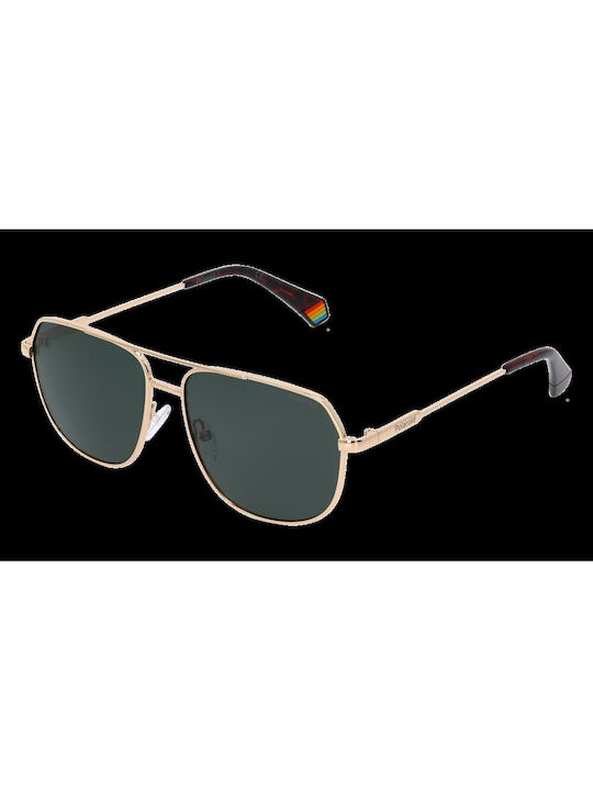 Polaroid Men's Sunglasses with Gold Metal Frame and Green Polarized Lens PLD6195/S XJ5/GF