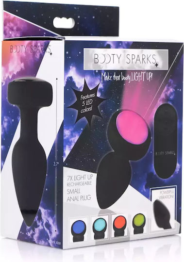 Booty Sparks Vibrating LED Light Πρωκτική Σφήνα με Δυνατότητα Ασύρματης Λειτουργίας και Δόνηση Small Μαύρη