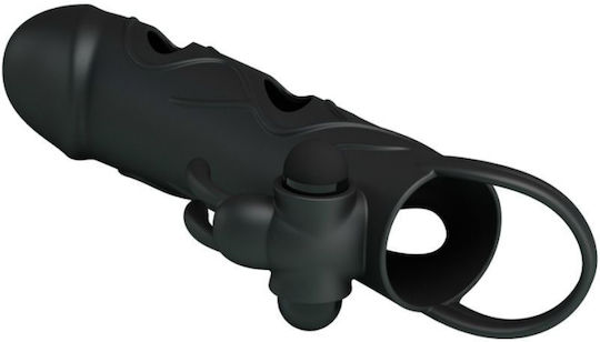 Pretty Love Vibrating Silicone Sleeve Προέκταση Πέους με Δόνηση Μαύρη 14cm