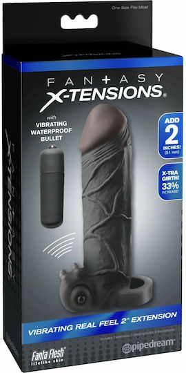 Pipedream Fantasy X-tensions Vibrating Real Feel Προέκταση Πέους με Δόνηση Μαύρη 16.5cm