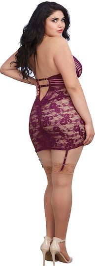 Dreamgirl Sexy Lingerie Set with Lace and Garters Purple Plus Size