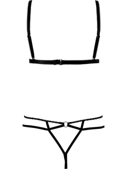 Anais Apparel Δαντελένιο Σετ Εσωρούχων Σουτιέν με String Μαύρο Set Alcyone