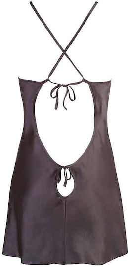Cottelli Collection Satin Chemise with Open Back Sexy Babydoll Black