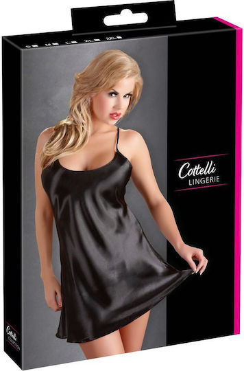Cottelli Collection Satin Chemise with Open Back Sexy Babydoll Black
