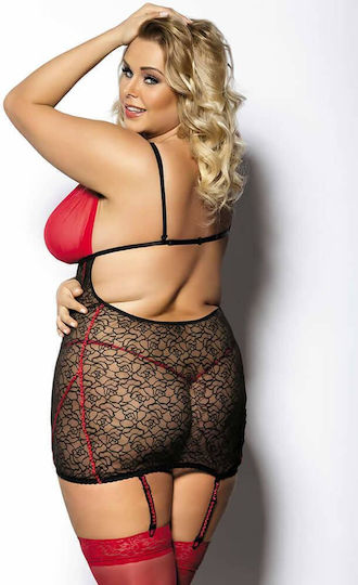 Anais Apparel Yammy Plus Size Babydoll & Thong Sexy Set mit Robe Red/Black