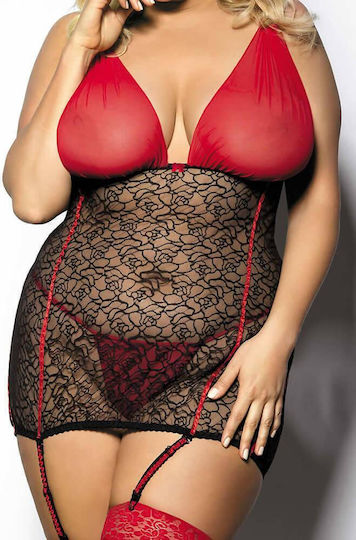 Anais Apparel Yammy Plus Size Babydoll & Thong Sexy Set mit Robe Red/Black
