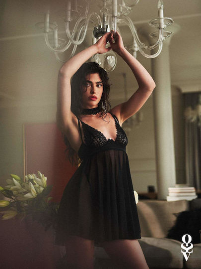 Obsessive Donarella Sexy Σετ με Ρόμπα με Δαντέλα Μαύρο