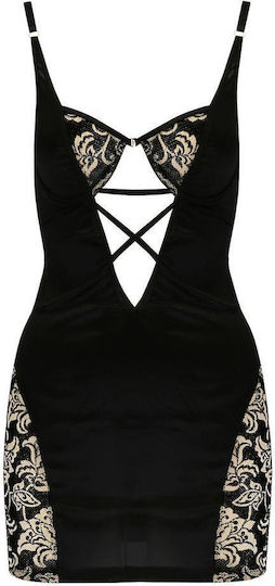Casmir Lingerie Victoria Chemise & Thong Sexy Σετ με Ρόμπα Black