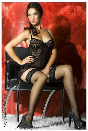 Chilirose CR3020 Chemise Pussycat & Thong Set Babydoll Sexy Black