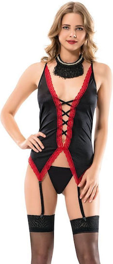 Moongirl Elegant Dreamy 1077 Σετ Sexy Babydoll Black / Red