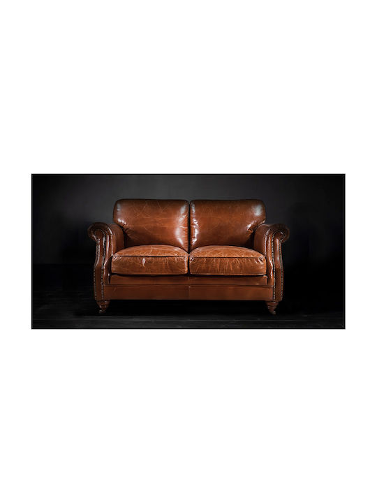 Two-Seater Couch Genuine Leather Brown 139x84x78 cm
