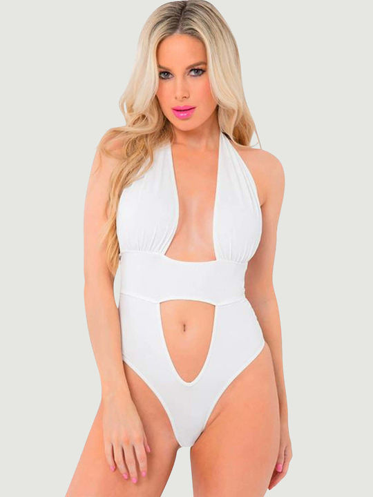 Pink Lipstick Lingerie Take The Plunge Sexy Bodysuit Weiß