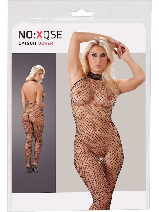 Mandy Mystery Catsuit Plasă Bodystocking Sexy Fără Chilot Negru