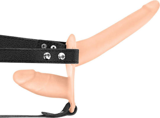 Fetish Tentation Fetish Tentation Harness with Double Dildo 15.5cm and Vibration in skin color