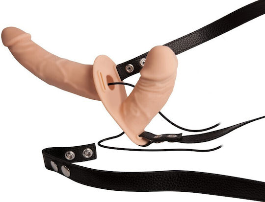 Nanma Double Thruster Vibe with Harness Harness με Διπλό Dildo και Δόνηση στο χρώμα του δέρματος