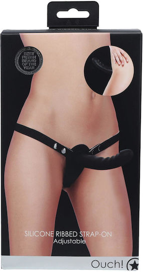 Shots Silicone Ribbed Harness με Dildo 15.5cm σε Μαύρο Χρώμα