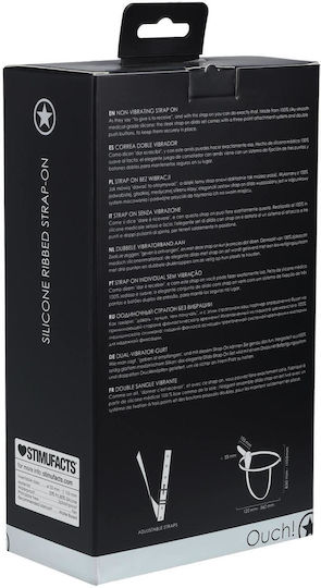Shots Silicone Ribbed Harness με Dildo 15.5cm σε Μαύρο Χρώμα