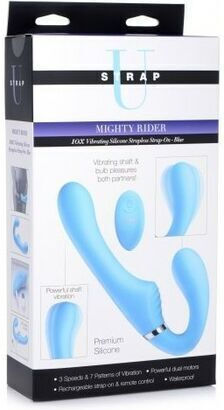 Strap U Mighty Rider Vibrating Strapless Strap-On Без презрамки Страп-он с Дилдо с вибрация в Син цвят