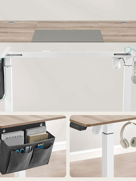 Electric Desk Wooden White with Metal Legs & Adjustable Height 140x60x72cm