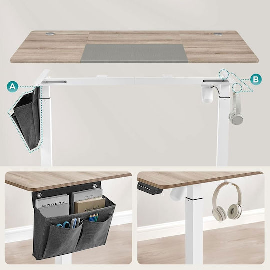 Electric Desk Wooden White with Metal Legs & Adjustable Height 140x60x72cm