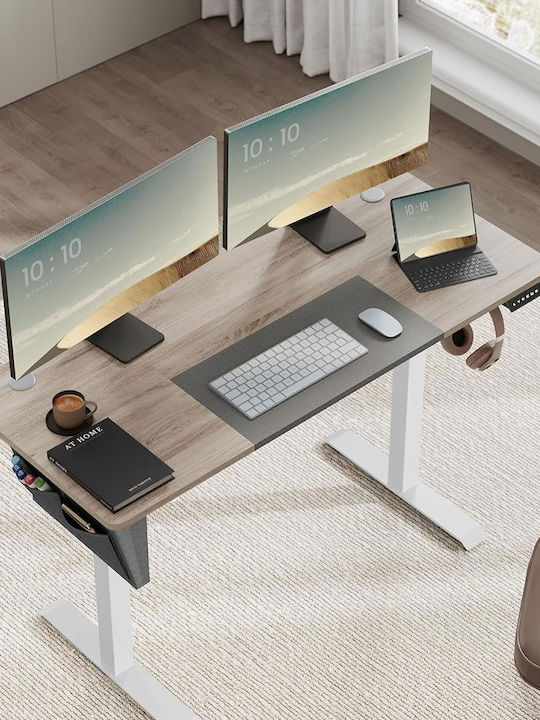 Electric Desk Wooden White with Metal Legs & Adjustable Height 140x60x72cm