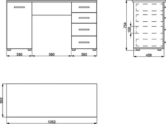 Schreibtisch Liber Holz Weiß 135x50x75.5cm