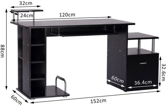 Computer Office Wooden Black 152x60x88cm