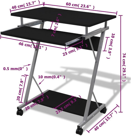 Computer Büro Holz Schwarz mit Metallbeinen 60x40x70cm