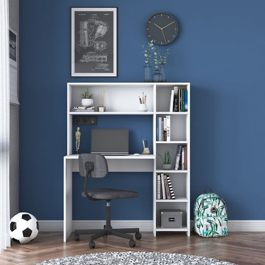 Schreibtisch Rani Holz mit Bücherregal White 113.2x40x141.8cm