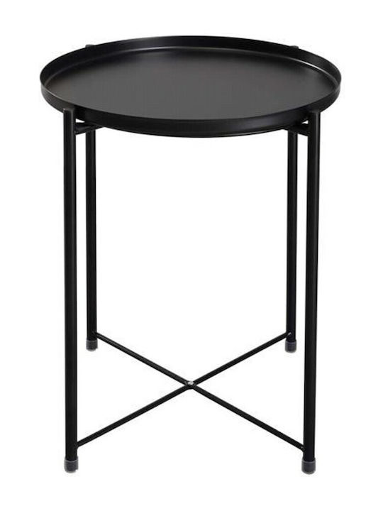 Round Side Metal Foldable Black Coffee Table W42xL42xH53cm