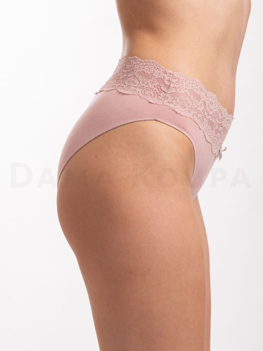 Hochtailliert Damen Slip Nahtlos mit Spitze Rosa
