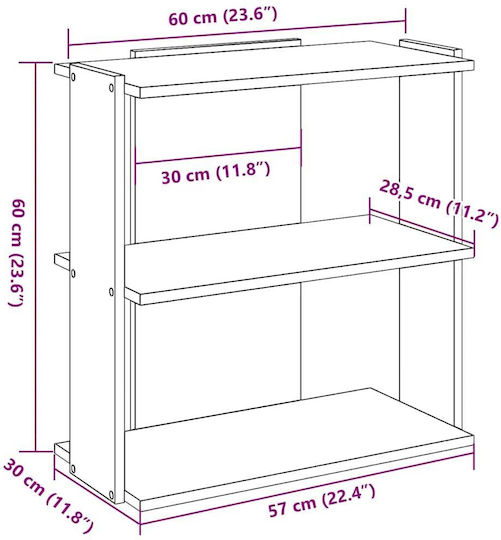 Bibliotecă Albă 60x30x60 cm