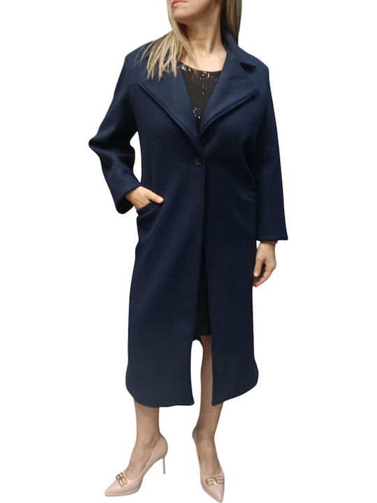 Wolle Damen BLUE Mantel mit Knöpfen